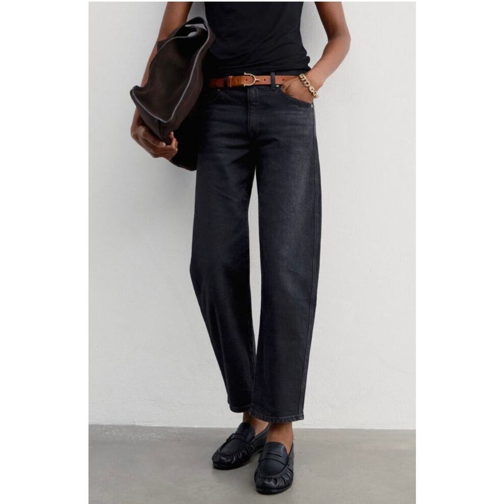 AYR The Knockout Washed Black Barrel Leg Jeans Size 27 Luxe Denim Made in LA New
